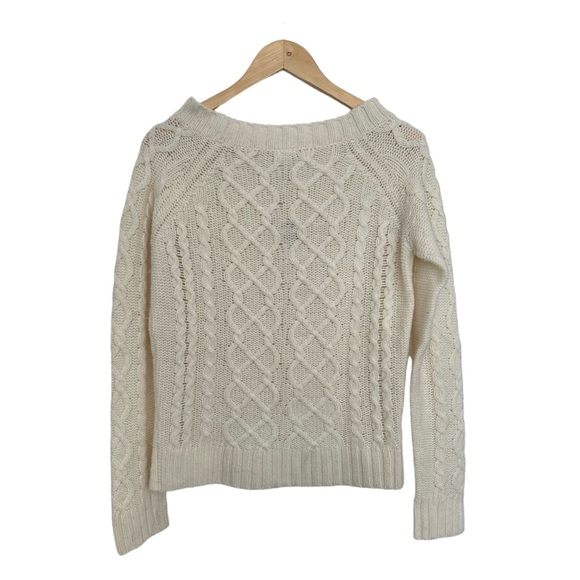 Old Navy NEW Lambswool Cable Knit Sweater Boatneck Long Sleeve Cream Size Medium - Picture 7 of 11